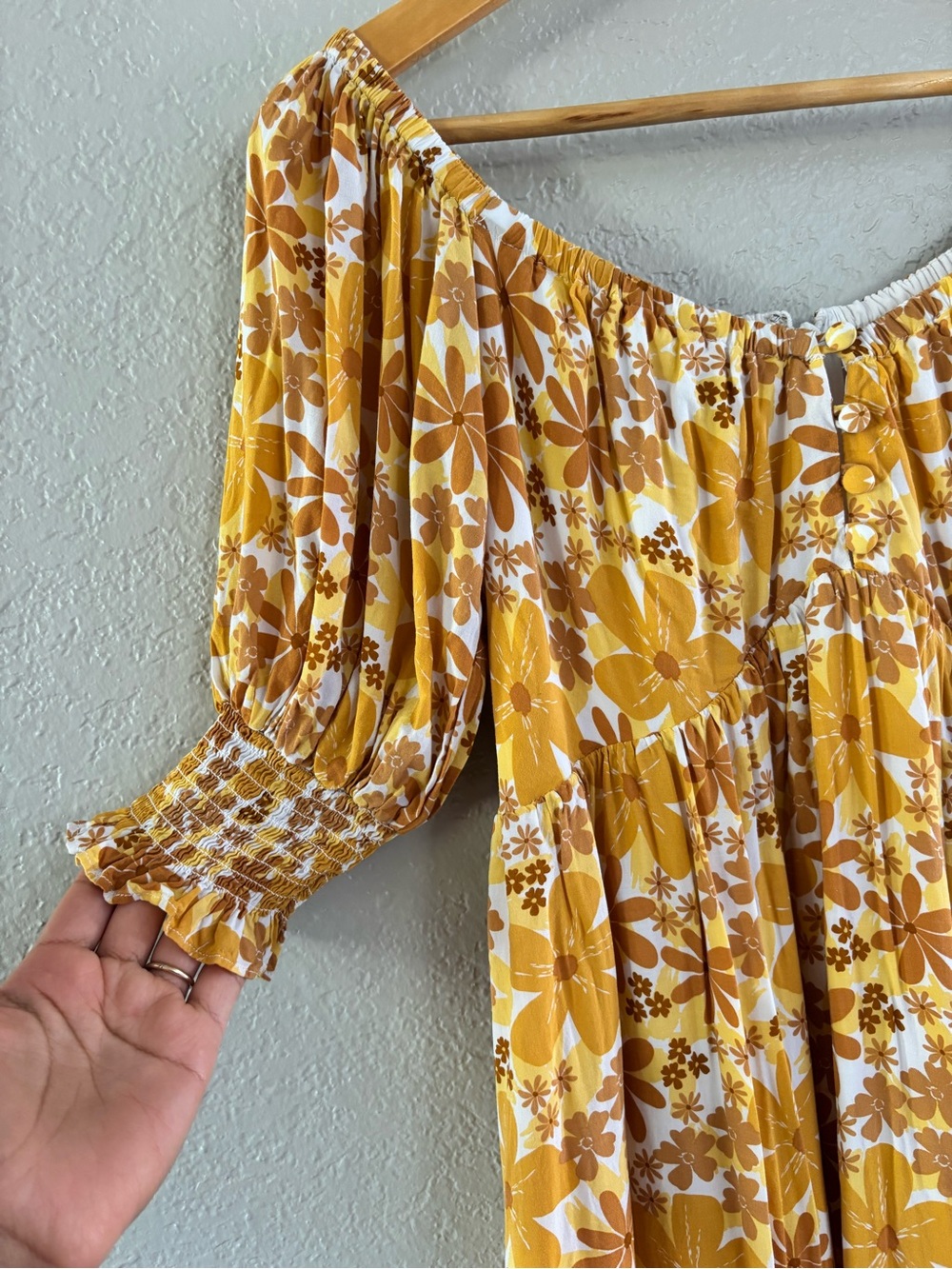 SABO Yellow Birdie Dress Retro Floral Mini Dress Size M - Picture 2 of 8